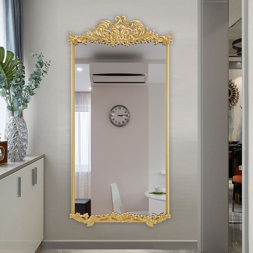 Living And Home 60cm W x 90cm H Golden Phoenix Tail Carved Rectangular Metal Frame Wall Mirror 1