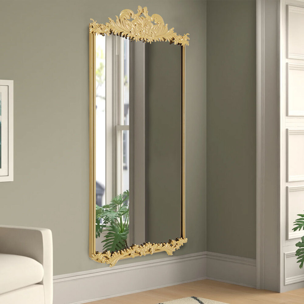 60cm W x 90cm H Golden Phoenix Tail Carved Rectangular Metal Frame Wall Mirror