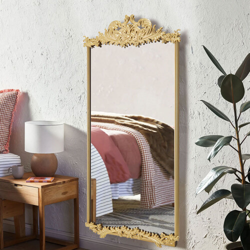 Living And Home 60cm W x 120cm H Golden Phoenix Tail Carved Rectangular Metal Frame Wall Mirror