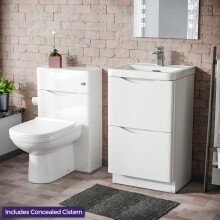 Nes Home 500mm White 2 Drawer Vanity Cabinet with Basin and WC Unit