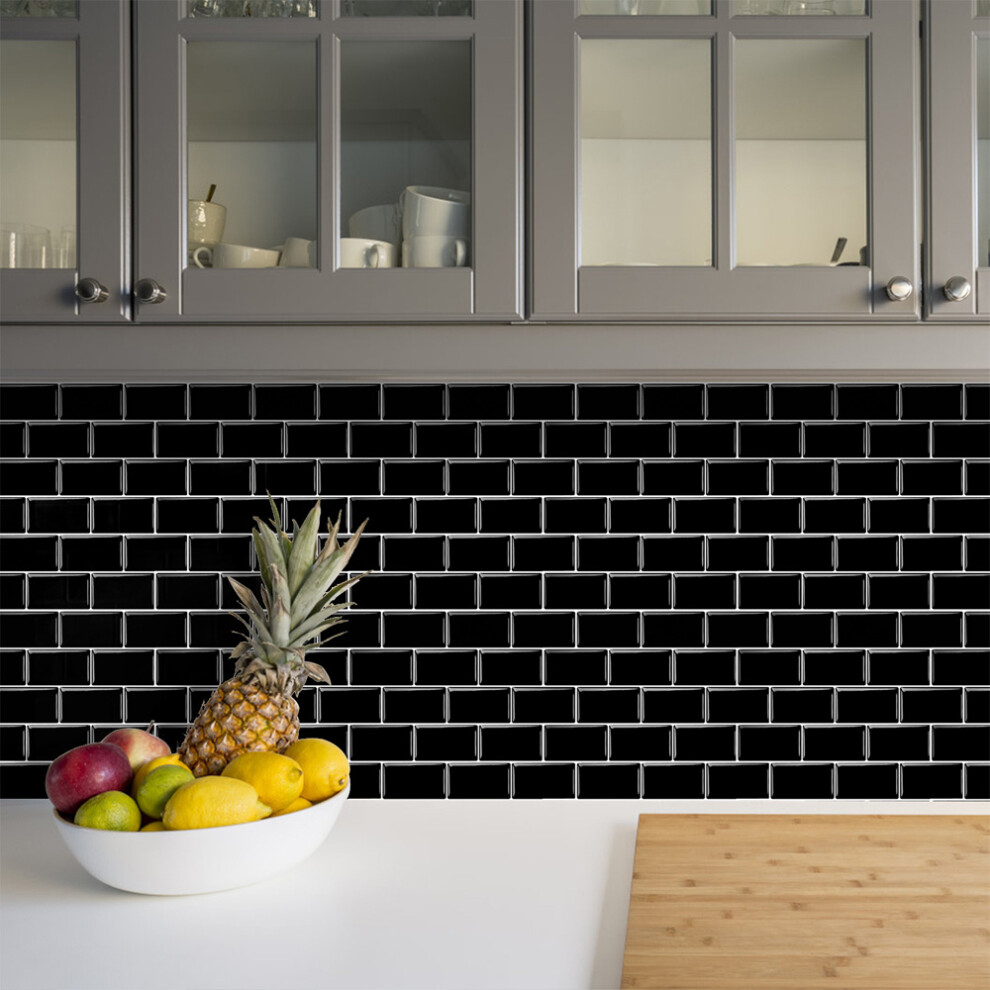 10Pcs Raised 3D Module Peel and Stick 2.5mm Backsplash Tiles, Black
