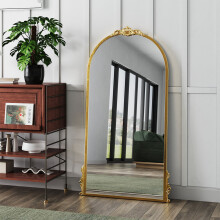 60cm W x 120cm H Gold Floral Carved Metal Frame Arch Wall Mirror Art Deco Vanity Mirror