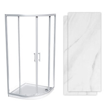 Nes Home Quadrant Shower Curved Corner Walk in Glass Enclosure, Tray, Cladding