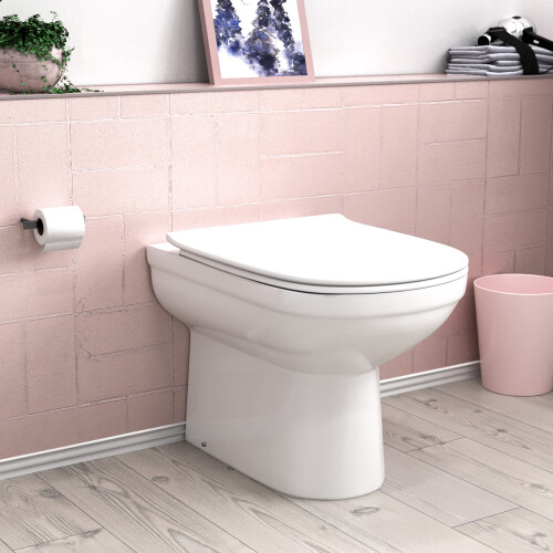NES Home Back to Wall White Ceramic Toilet Pan with Soft Closed Seat 2