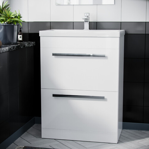 NES Home Nes Home 600mm Floorstanding 2 Drawer Vanity Basin Unit White 1