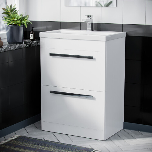NES Home Nes Home 600mm Floorstanding 2 Drawer Vanity Basin Unit White