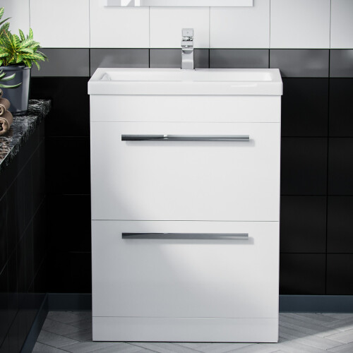 NES Home Nes Home 600mm Floorstanding 2 Drawer Vanity Basin Unit White 2