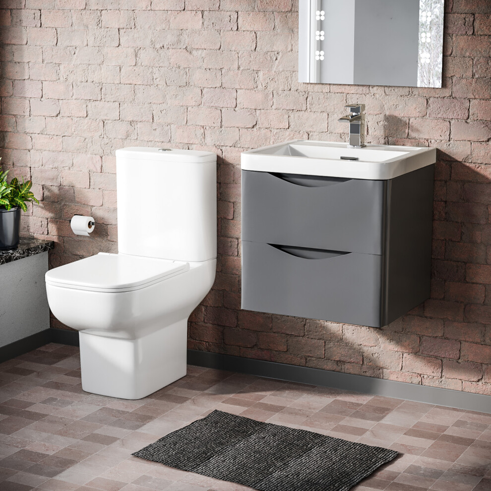 Nes Home 500mm Wall Hung Vanity Basin Unit & Close Coupled Toilet Steel Grey