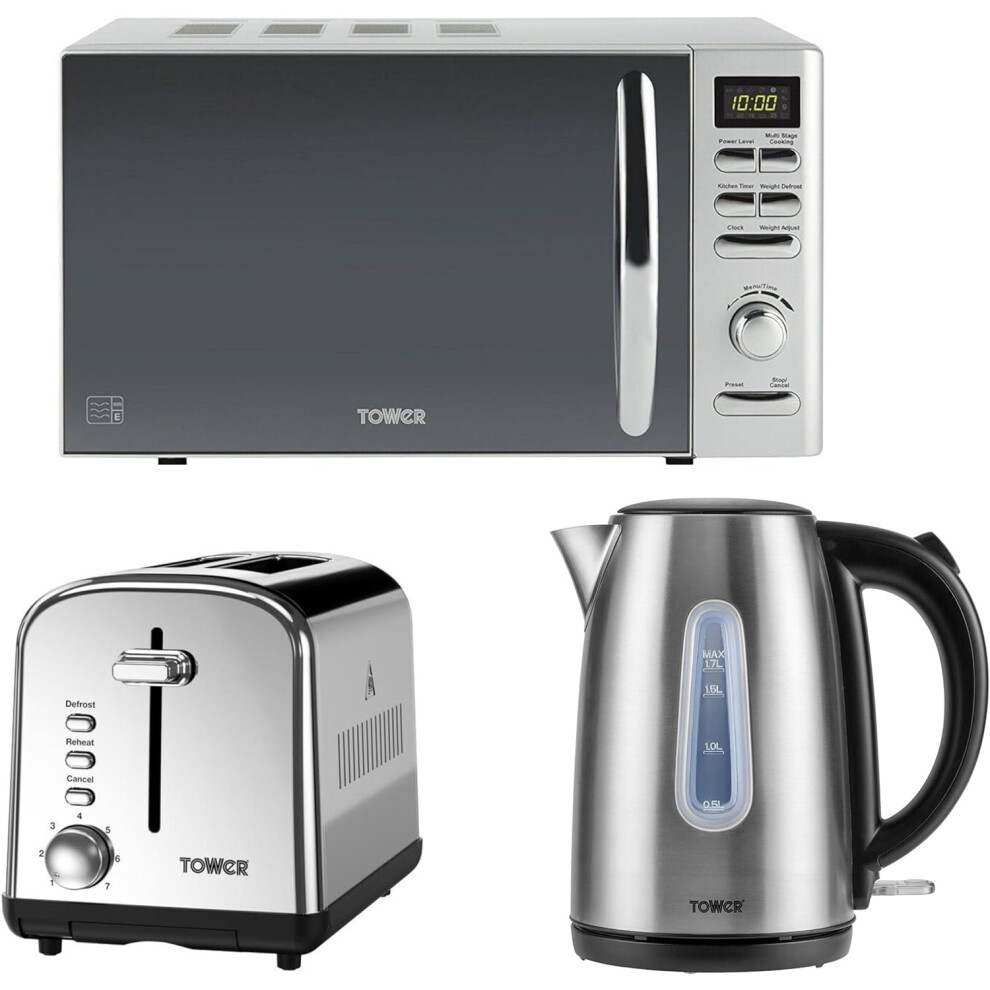 Tower Infinity Brushed Steel Kettle 2 Slice Toaster & Microwave Set