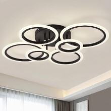 (Six-ring black 80W three-color dimming) Nordic Hall Ceiling Lamp, Bedroom Lamp, Dining Room Lamp, Led High-end Lighting