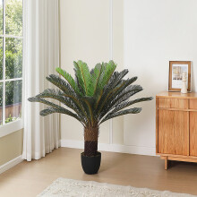 Leaf Large Artificial Cycas Tree in Black Pot for Decoration, 113cm