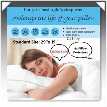 Luxury Pack of 4 Pillow Protectors 100% Cotton Hypoallergenic Dust- mite, Zipped Entry, White Colour, Size 74 x 48cm.