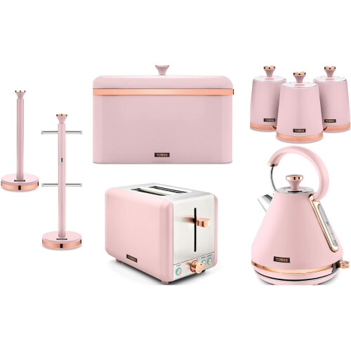 Tower Tower Cavaletto Pink Kettle Toaster & Kitchen Storage Matching Set