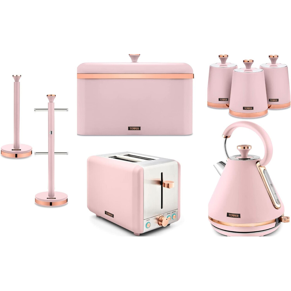 Tower Cavaletto Pink Kettle Toaster & Kitchen Storage Matching Set