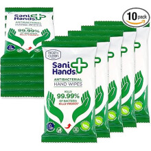 Sani Hands - Anti-bacterial Hand Wipes - Dermatologically Tested, Biodegradable Wet Wipes - 10x12 Wipes (120 Wipes)