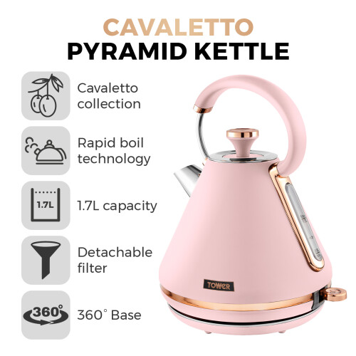 Tower Tower Cavaletto Pink Kettle Toaster & Kitchen Storage Matching Set 1
