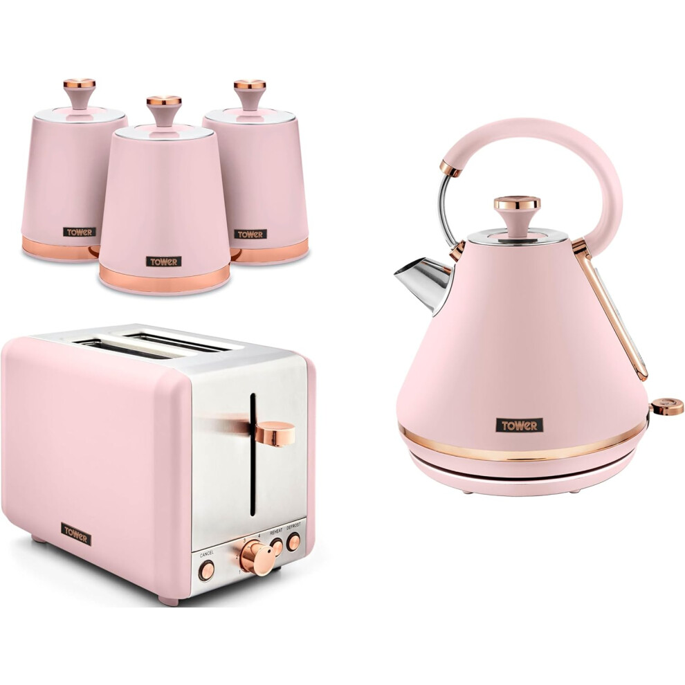 Tower Cavaletto Pyramid Kettle 2 Slice Toaster & Canisters Set Pink
