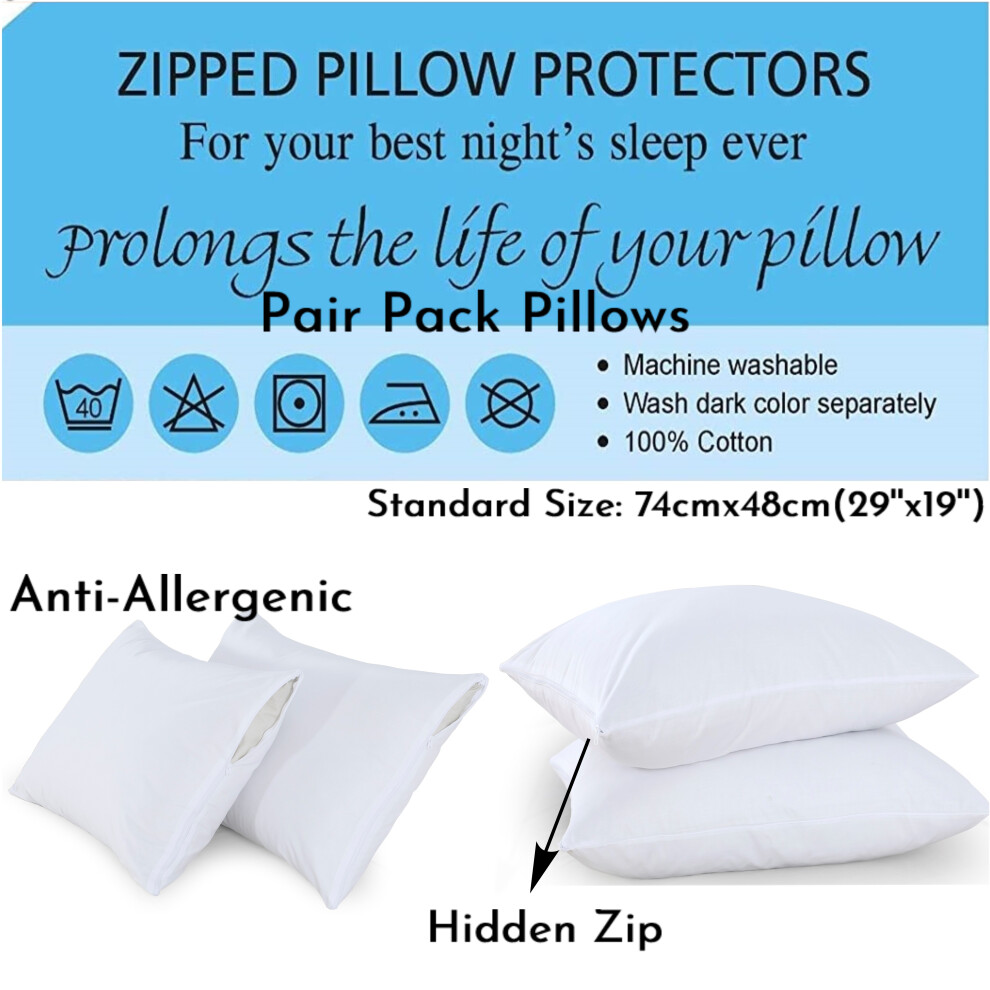 Anti-Bacterial 100% Cotton Pair of Pillow Protector Colour White Size 74cm x 48cm