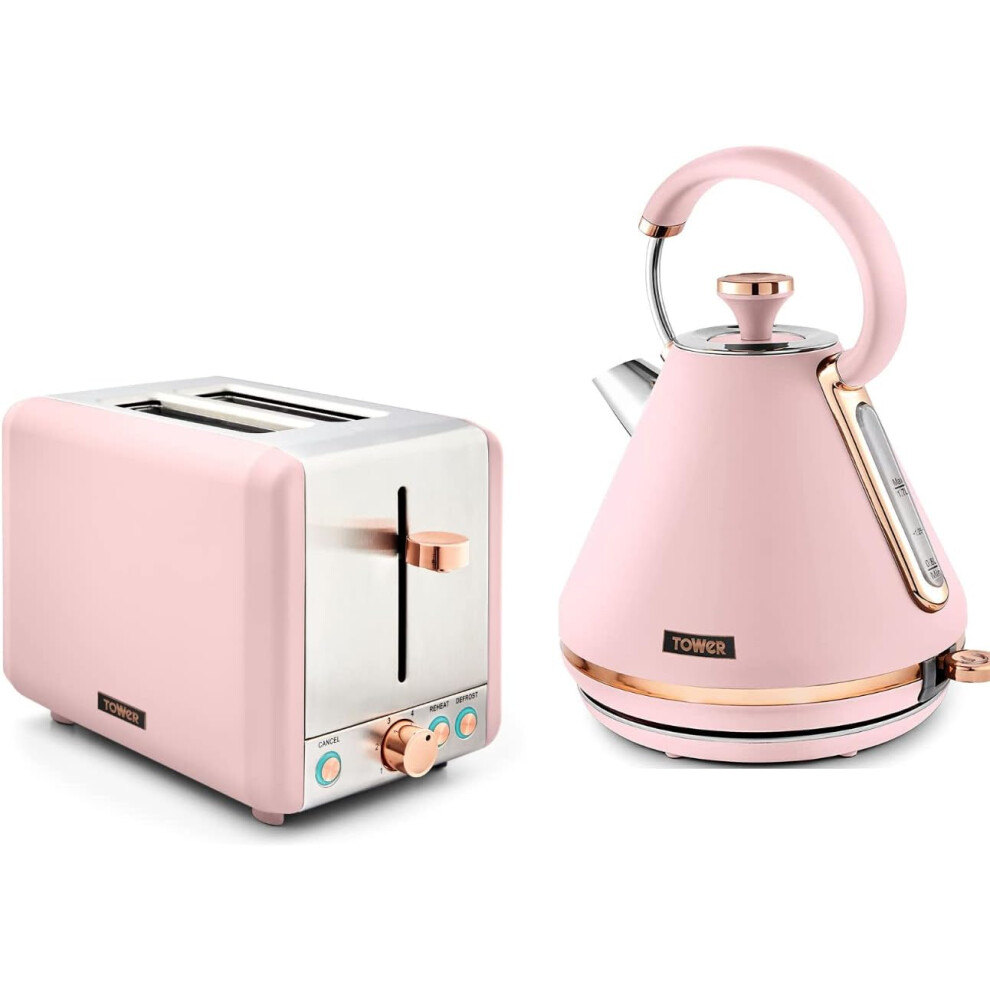 Tower Cavaletto Pyramid Kettle & 2 Slice Toaster Set Pink & Rose Gold