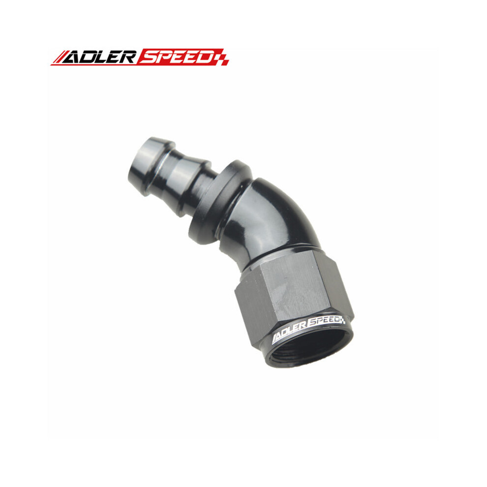 (An8 45 Degree) Universal 45 Degree /90 Degree Full Flow 6An 8An 10An 12An Push Lock Hose End Fitting Black 9454443710506