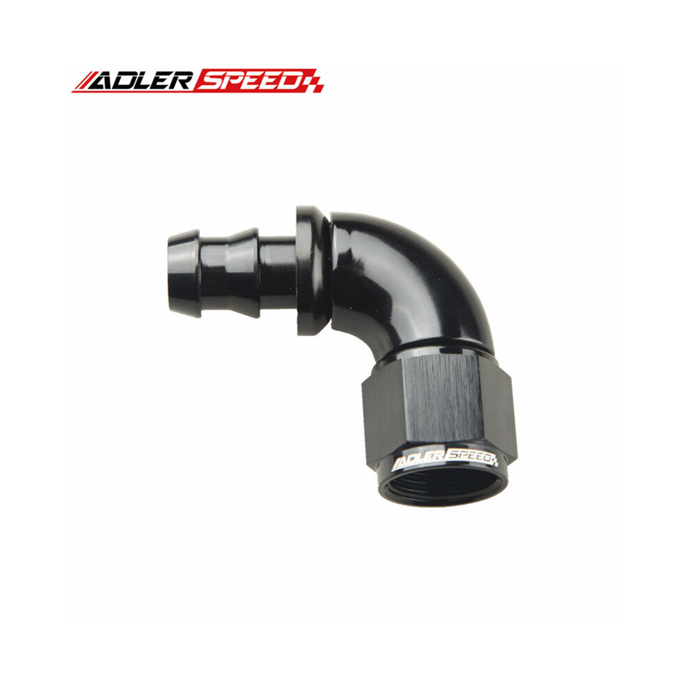 (An8 90 Degree) Universal 45 Degree /90 Degree Full Flow 6An 8An 10An 12An Push Lock Hose End Fitting Black 9454443710544