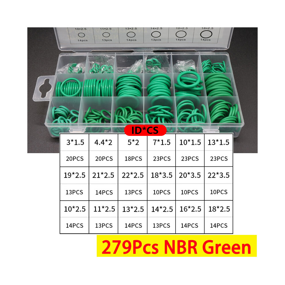 (279Pcs Nbr Green) Boxed Vmq Nbr Fkm O Ring Set Rubber Washer Seals Assortment Red/Black/Green O-Ring Seals Set High Quality For Car Gasket 9454443750427