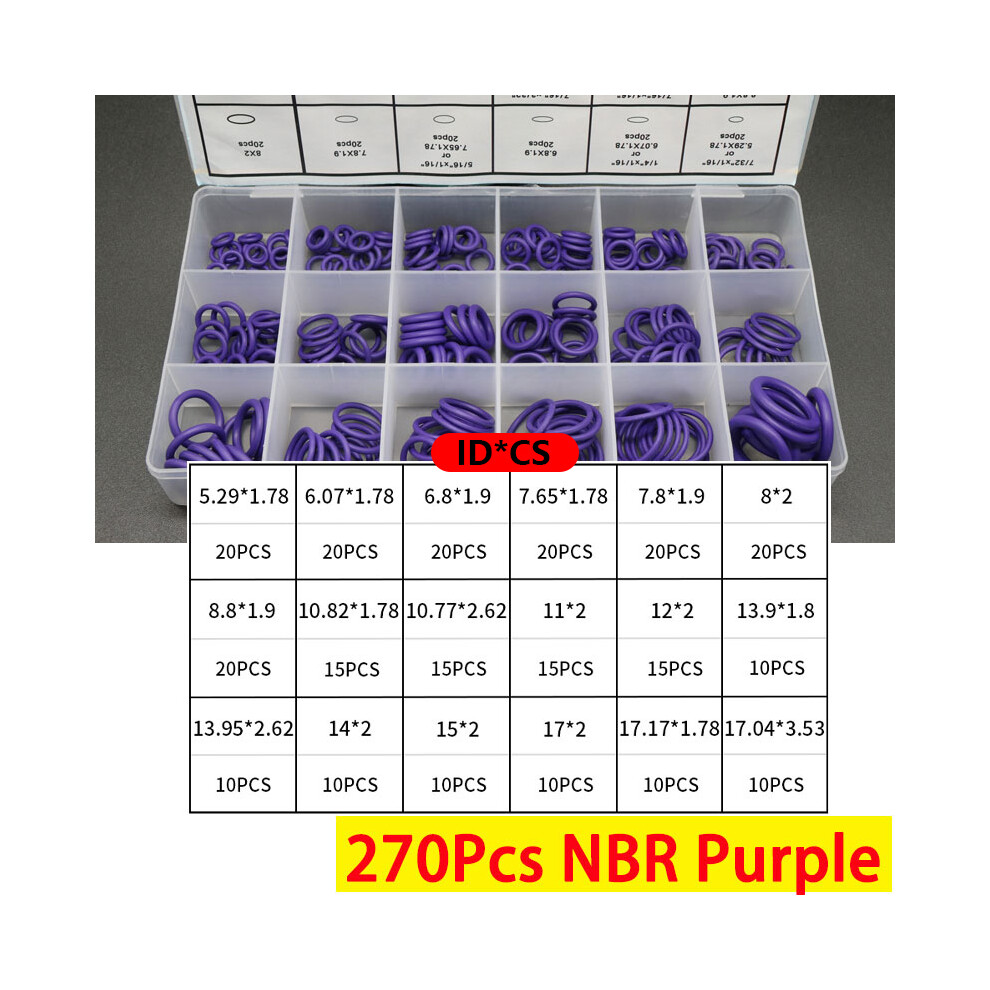 (270Pcs Nbr Purple) Boxed Vmq Nbr Fkm O Ring Set Rubber Washer Seals Assortment Red/Black/Green O-Ring Seals Set High Quality For Car Gasket 9454443750441