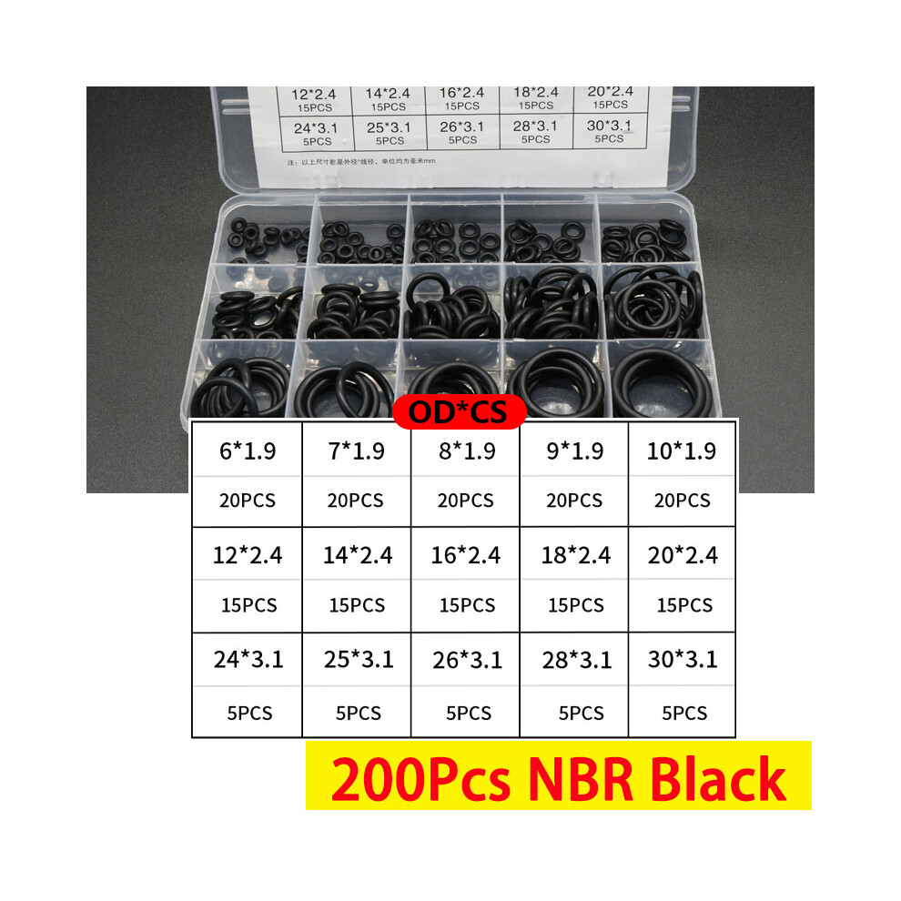 (200Pcs Nbr Black) Boxed Vmq Nbr Fkm O Ring Set Rubber Washer Seals Assortment Red/Black/Green O-Ring Seals Set High Quality For Car Gasket 9454443750472