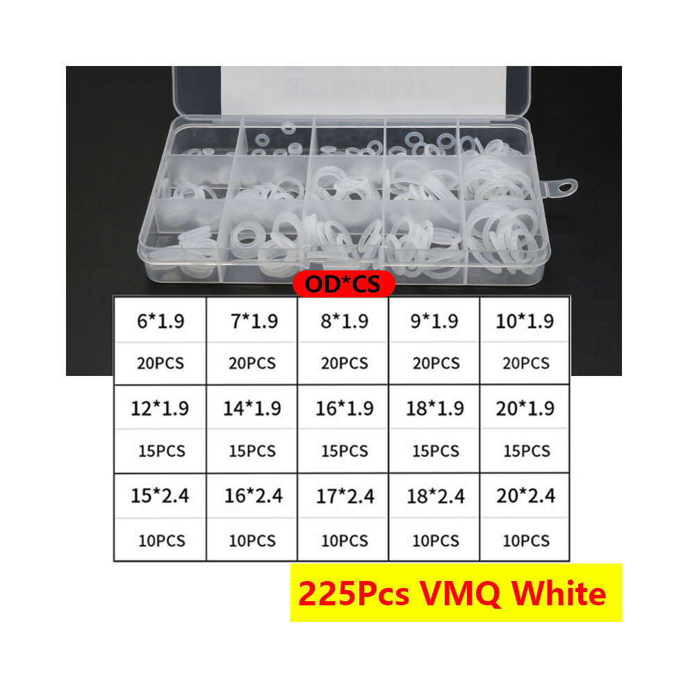 (225Pcs Vmq White) Boxed Vmq Nbr Fkm O Ring Set Rubber Washer Seals Assortment Red/Black/Green O-Ring Seals Set High Quality For Car Gasket 9454443750519
