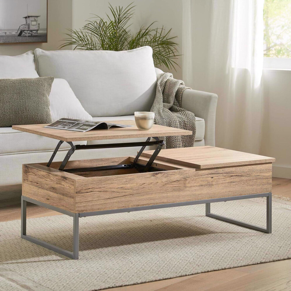 Lift Up Storage Coffee Table Light Oak Metal Frame Furniture