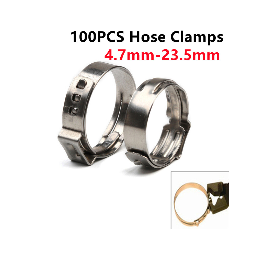 100Pcs 4.7-23.5Mm Single Ear Hose Clamps 304 Stainless Steel Single Ear Hose Clips Ear Pipe Clamps For Sealing Kinds Of Hose 9454443780592