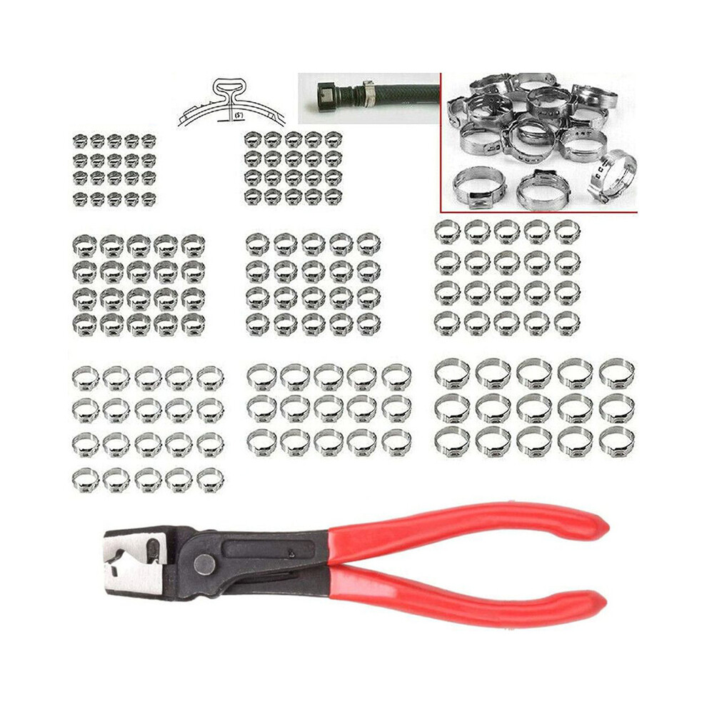 130X Combination Hose Clamp Stainless Steel Ear Clamp Ring Crimping Clamp Set Pliers 9454443782312