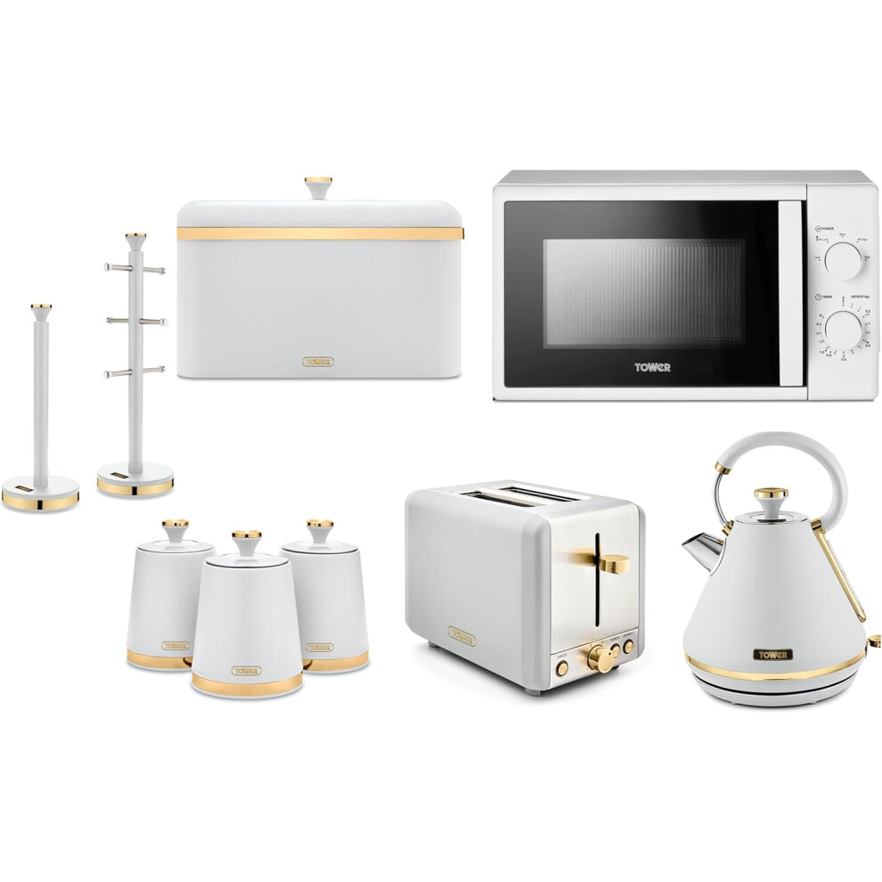 Tower Cavaletto White Kettle Toaster Microwave & Kitchen Storage Set