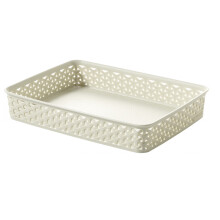 Cream A4 Paper Tray Curver Basket Plastic Rattan Office Desk Organise