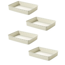 4x Cream A4 Paper Tray Curver Basket Plastic Rattan Desk Organise