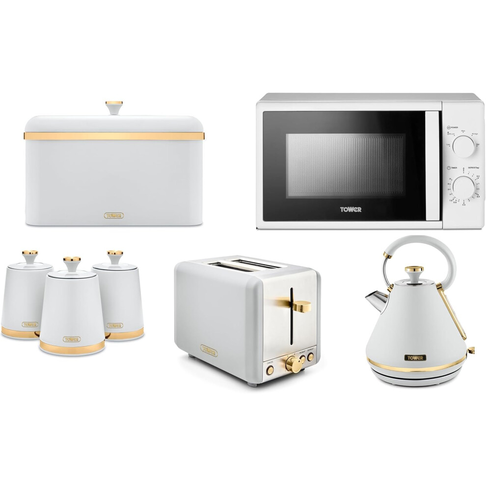 Tower Cavaletto White Kettle Toaster Microwave Bread bin Canisters Set