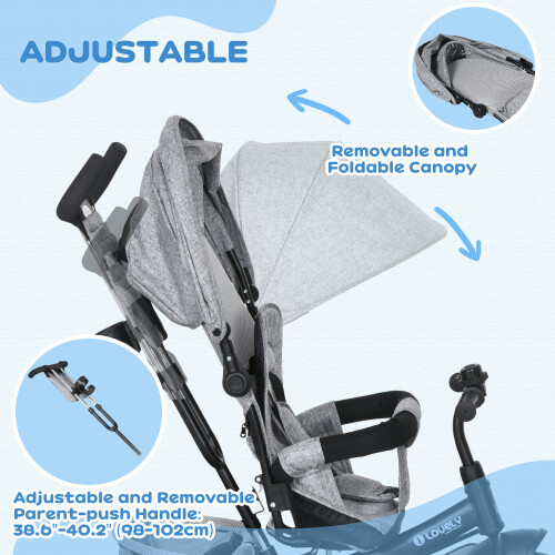 Homcom HOMCOM 6 in 1 Kids Trike, Stroller with Parent Handle, Grey 2