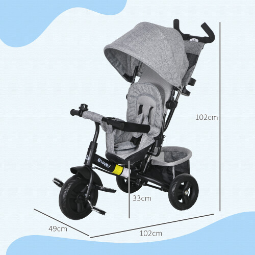 Homcom HOMCOM 6 in 1 Kids Trike, Stroller with Parent Handle, Grey 1