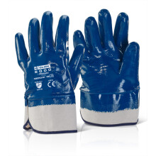 BEESWIFT NITRILE SAFETY CUFF FULLY COATED HEAVY WEIGHT GLOVES BLUE 10