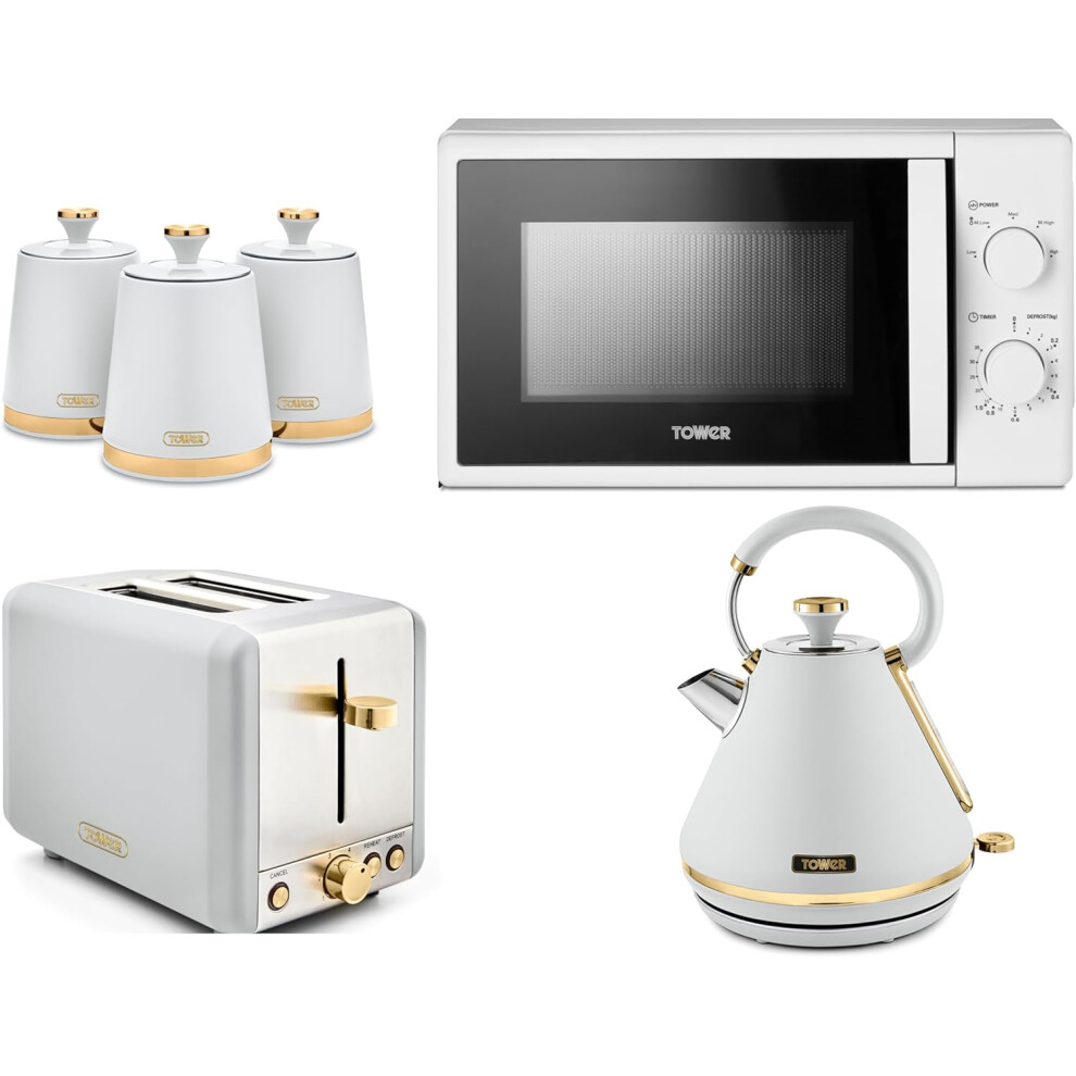 Tower Cavaletto White Kettle 2 Slice Toaster Microwave & Canisters