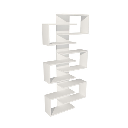 (White) Rozalin Floating Bookcase with Geometric Shelves