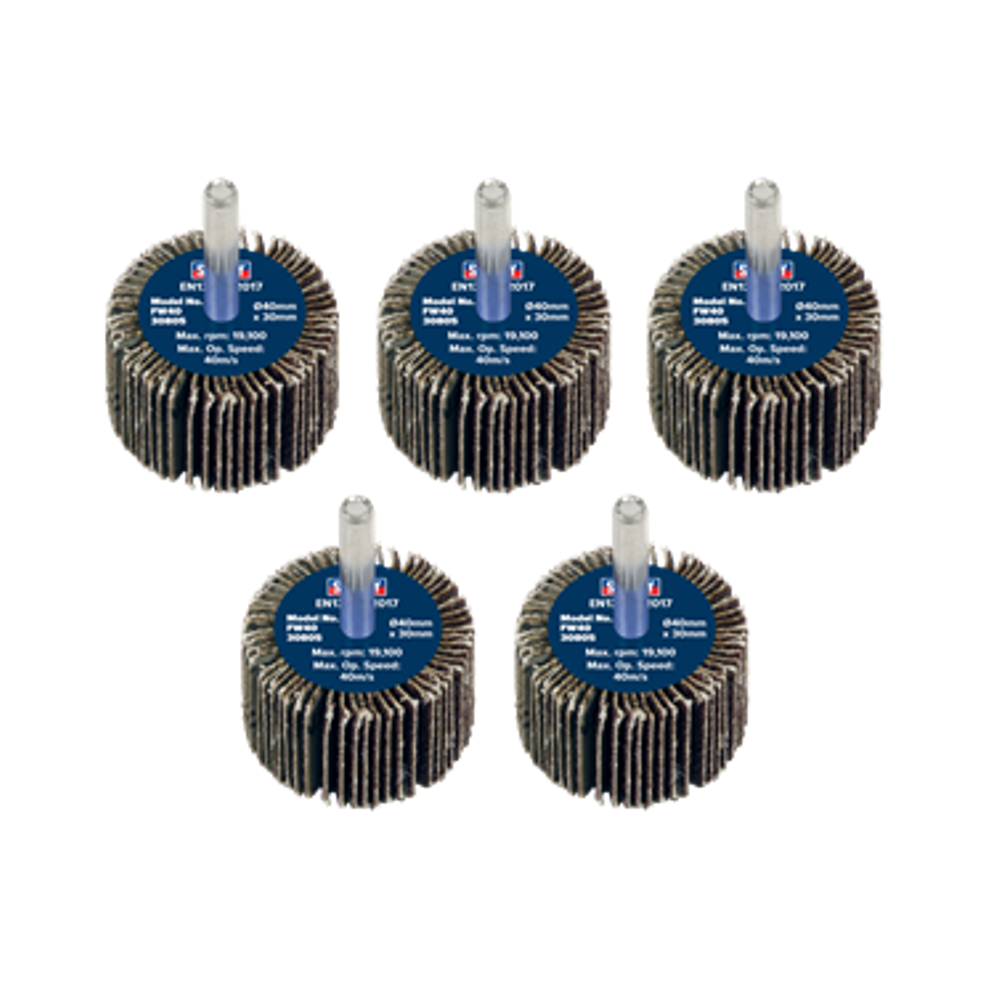 Sealey Flap Wheel 40 X 30Mm 80Grit 6Mm Shaft - Pack Of 5 - Fw4030805