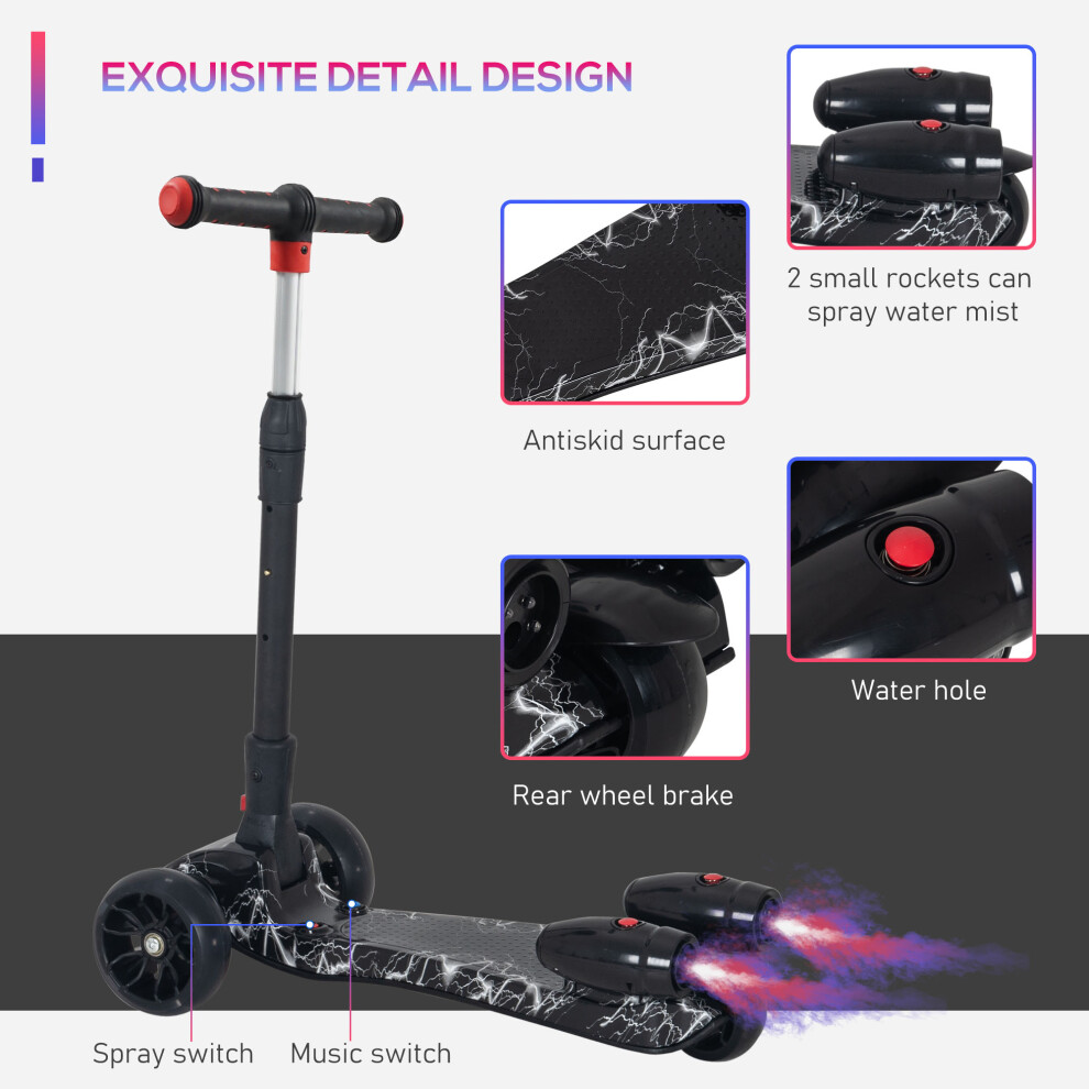 homcom-child-3-wheel-scooter-light-music-water-spray-rechargeable-3-6-yrs-black
