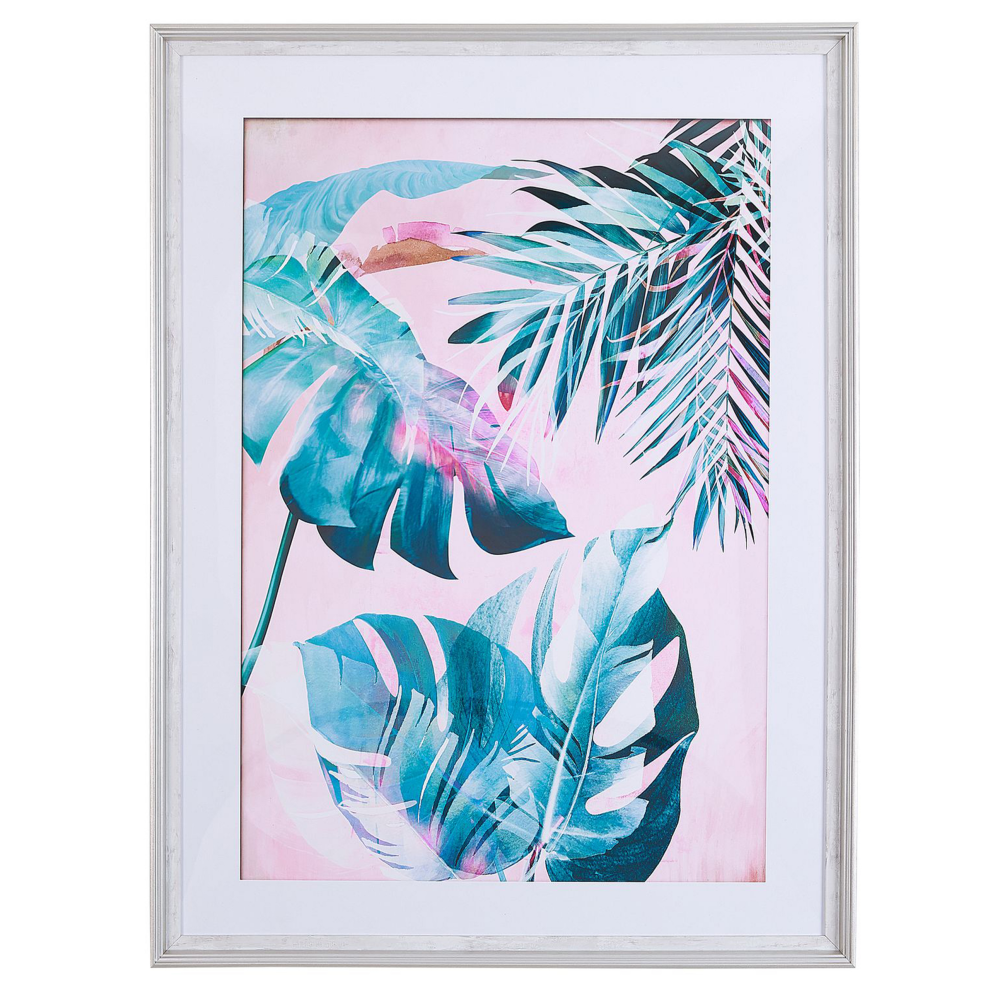 Framed Wall Print AGENA Floral Motif 60 x 80 cm Blue