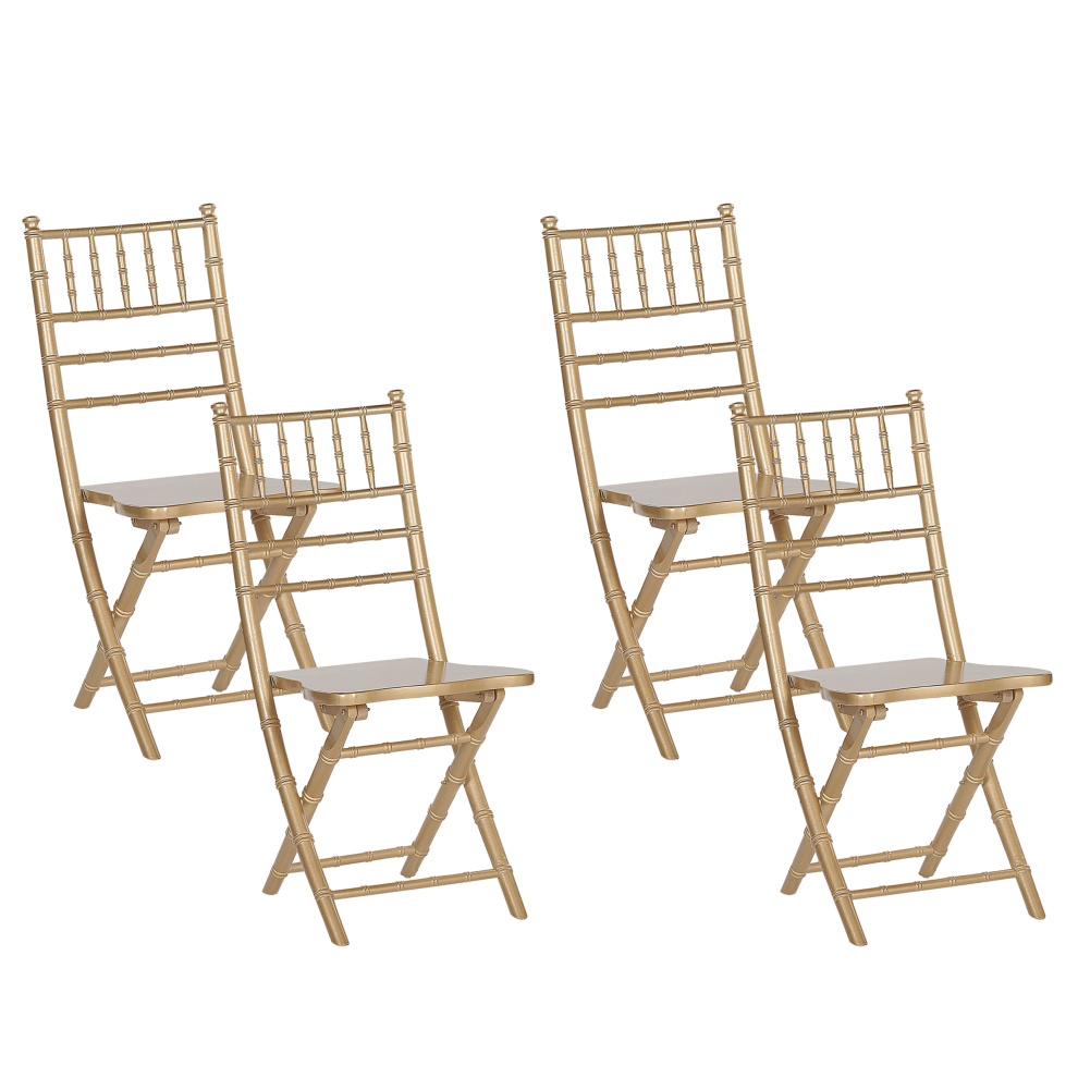 Set of 4 Dining Chairs Folding MACHIAS Beechwood Gold