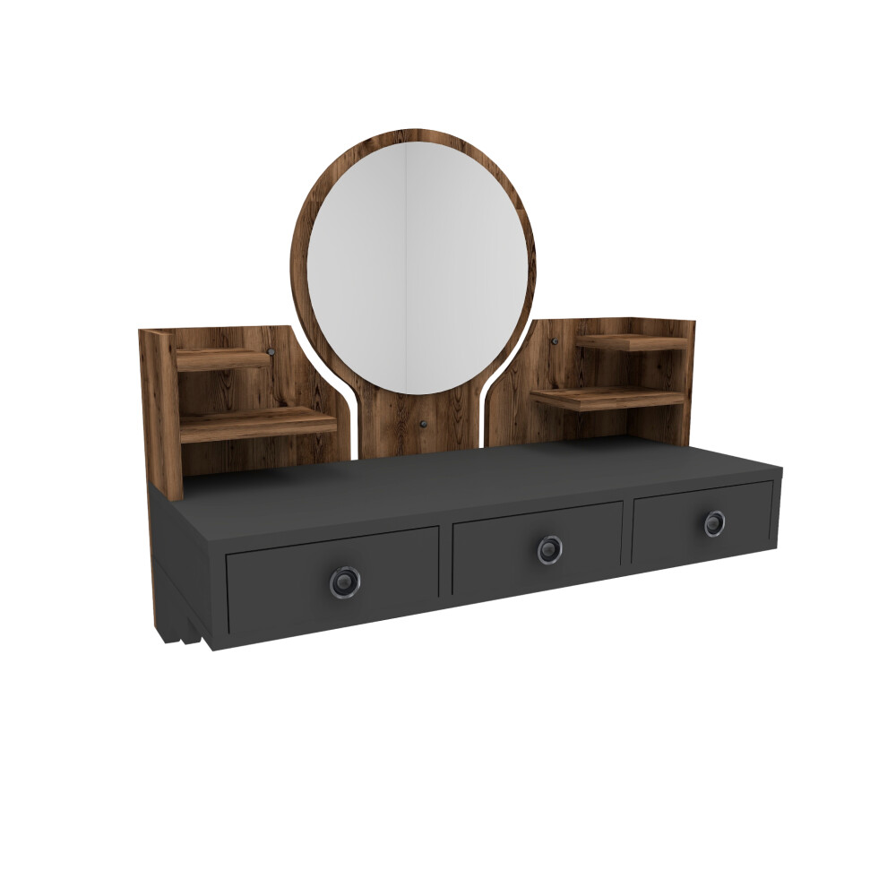 (Light Walnut - Anthracite) Cosmo Makeup Vanity Dressing Table with Mirror