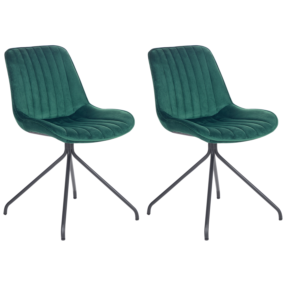 Set of 2 Dining Chairs NAVASOTA Velvet Emerald Green