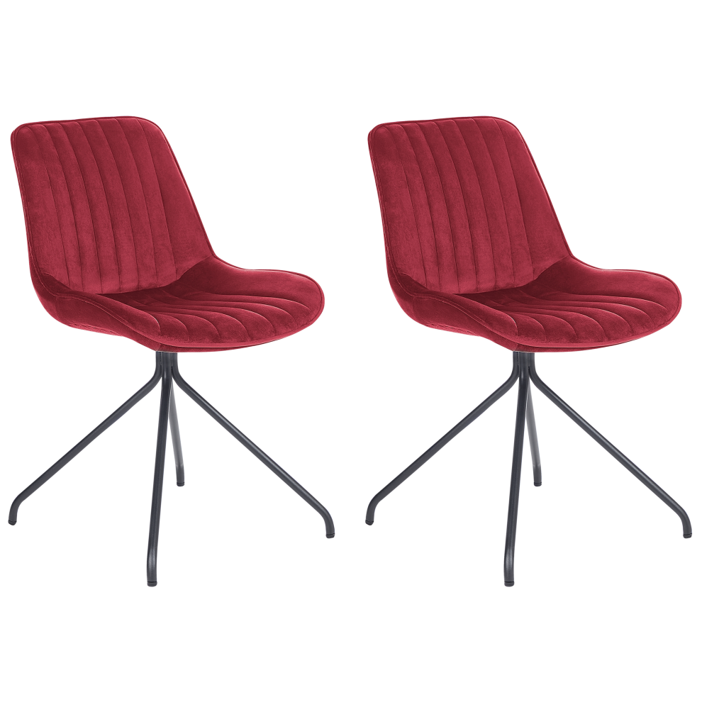 Set of 2 Dining Chairs NAVASOTA Velvet Dark Red