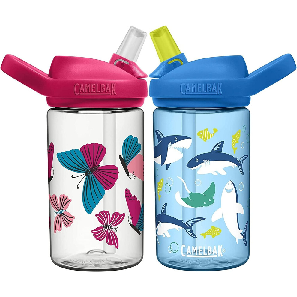 Camelbak Eddy+ Kids Butterfly + Sharks 14oz/400ml Spill Proof Bottles Twin Pack