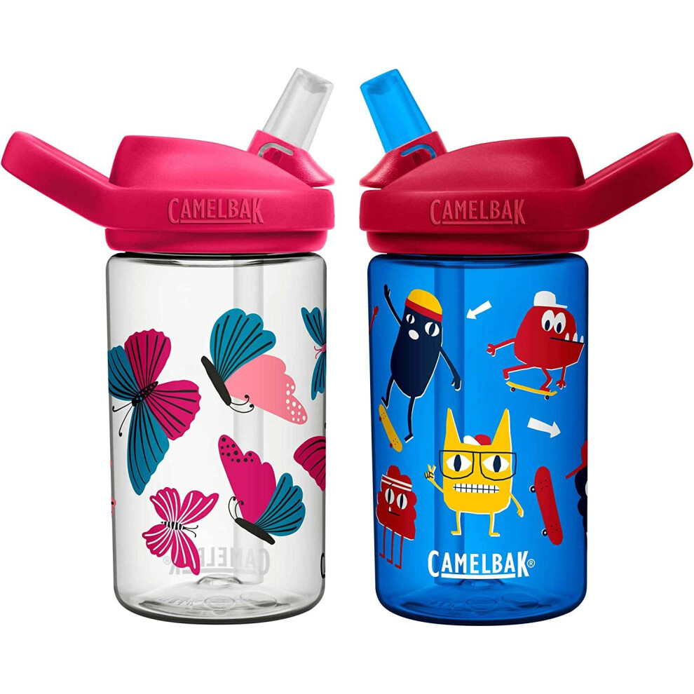 Camelbak Eddy+ Kids Butterfly + Skater 14oz/400ml spill proof bottles twin pack